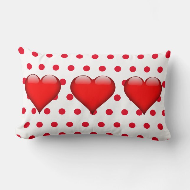 Cute Red Hearts Valentines Day Polka Dots Lumbar Cushion (Front)