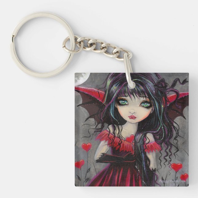 Cute Red Hearts Vampire Fairy Key Ring (Front)