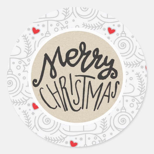 Cute Red Hearts Whimsical Christmas Holiday Favour Classic Round Sticker (Front)
