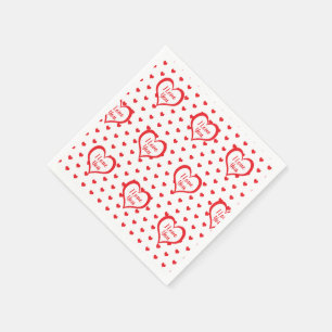Cute Red Hearts with Red & White Hearts Monogram Napkin