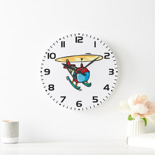 Cute Red Helicopter Fun Aviation Design Large Clock