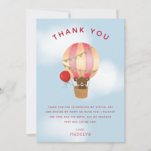 Cute Red Hot Air Balloon Kids Birthday Thank You Card