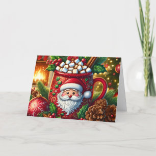 Cute Red Hot Chocolate Santa Mug Holiday Card