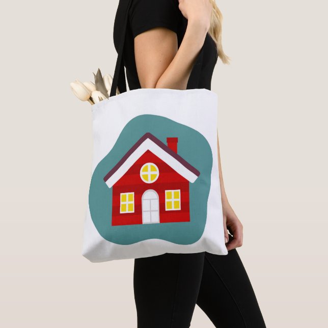 Cute red house tote bag (Close Up)