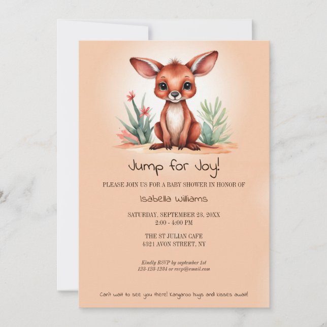 Cute Red Kangaroo Baby Shower Jump To Joy Invitation (Front)