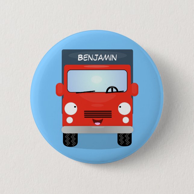 Cute red kawaii truck cartoon illustration 6 cm round badge (Front)