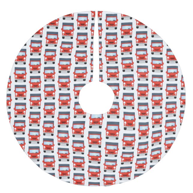 Cute red kawaii truck cartoon illustration brushed polyester tree skirt (Front)
