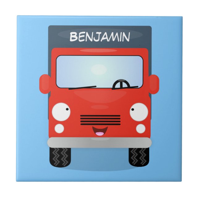 Cute red kawaii truck cartoon illustration ceramic tile (Front)