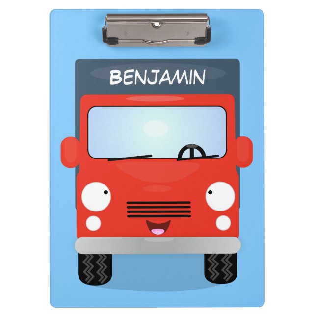 Cute red kawaii truck cartoon illustration clipboard (Front)