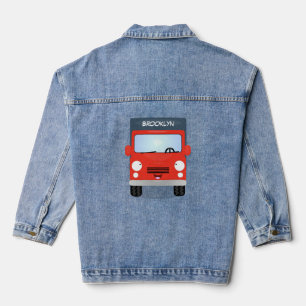 Cute red kawaii truck cartoon illustration denim jacket