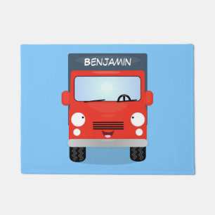 Cute red kawaii truck cartoon illustration doormat