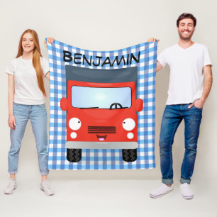 Cute red kawaii truck cartoon illustration fleece blanket