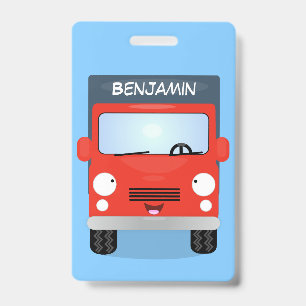 Cute red kawaii truck cartoon illustration ID badge