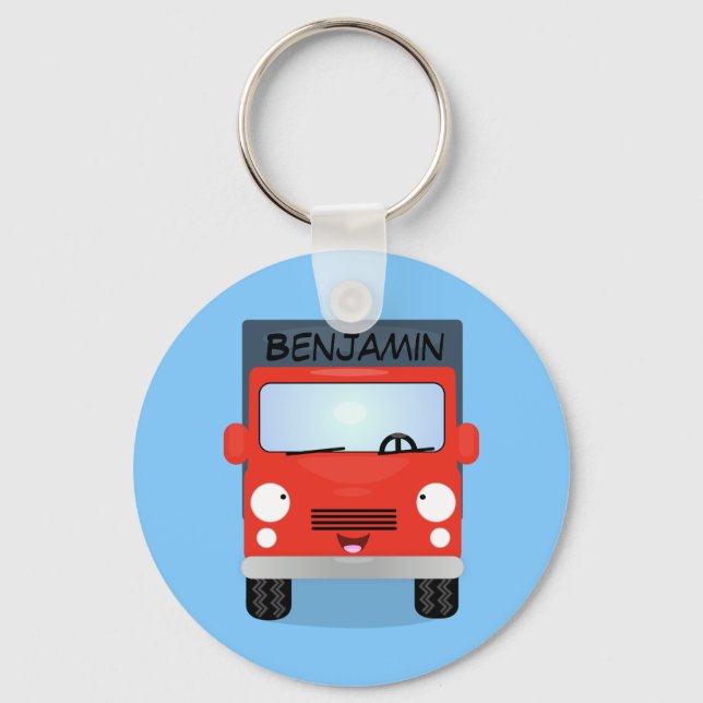Cute red kawaii truck cartoon illustration key ring (Front)