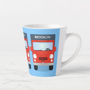 Cute red kawaii truck cartoon illustration latte mug