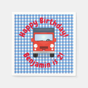 Cute red kawaii truck cartoon illustration napkin