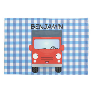 Cute red kawaii truck cartoon illustration pillowcase