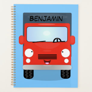 Cute red kawaii truck cartoon illustration planner