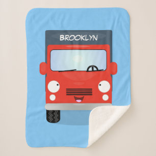 Cute red kawaii truck cartoon illustration sherpa blanket
