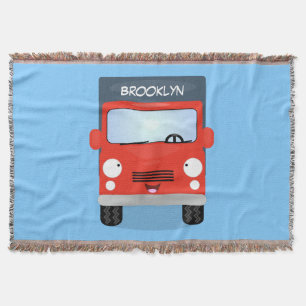 Cute red kawaii truck cartoon illustration throw blanket
