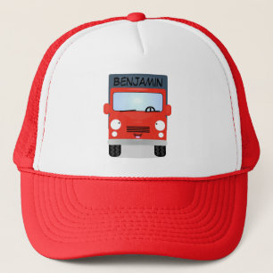 Cute red kawaii truck cartoon illustration trucker hat