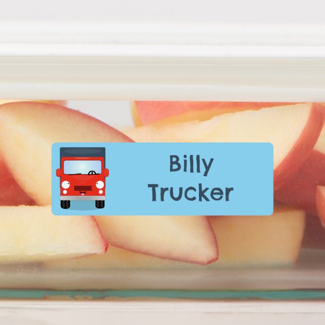 Cute red kawaii truck cartoon personalised (Affixed)