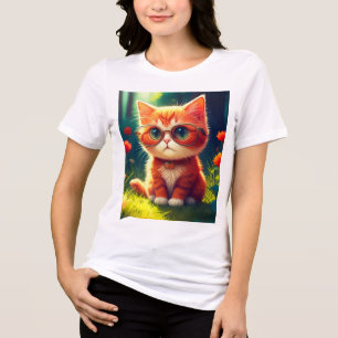 Cute Red Kitten Wearing Glasses-365478 Tri-Blend Shirt