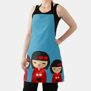 Cute Red Kokeshi Japanese dolls Apron