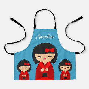 Cute Red Kokeshi Japanese dolls Apron