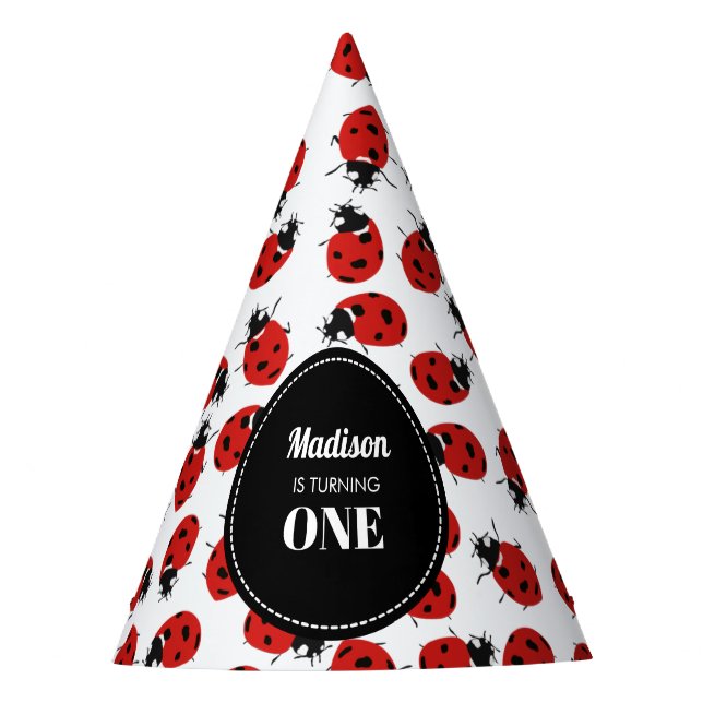 Cute Red Ladybug 1st Birthday Party Hat (Front)