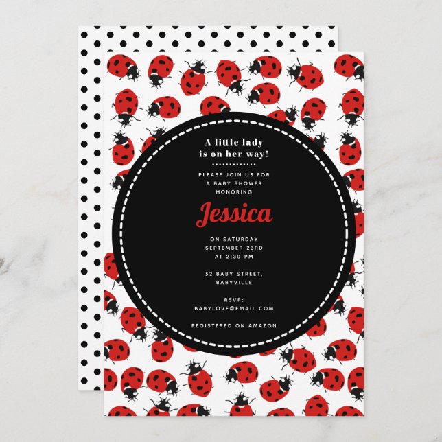 Cute Red Ladybug Baby Shower Girl Invitation (Front/Back)