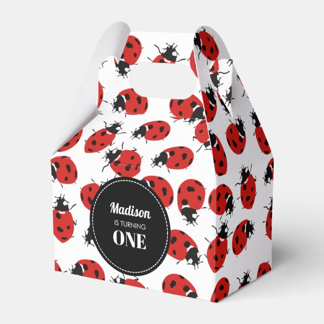 Cute Red Ladybug Birthday Party Favour Box (Front Side)