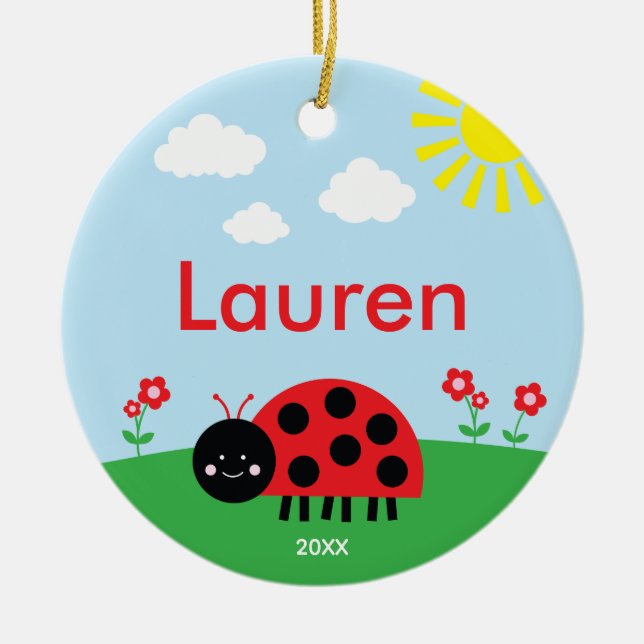 Cute Red Ladybug Ceramic Ornament (Front)