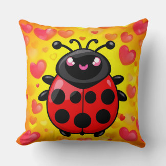 Cute Red Ladybug Character With Happy Smile Cushion