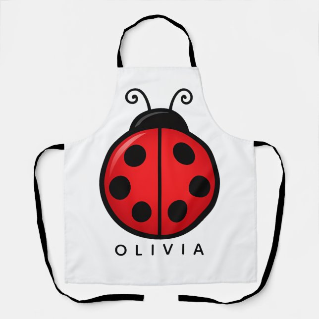 Cute Red Ladybug Custom Name Graphic Art Apron (Front)