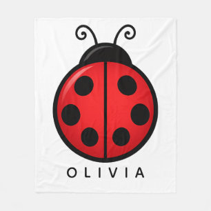 Cute Red Ladybug Custom Name Graphic Art Fleece Blanket