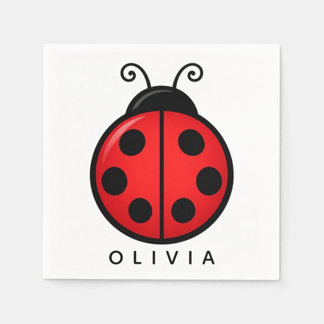 Cute Red Ladybug Custom Name Graphic Art Napkin (Front)