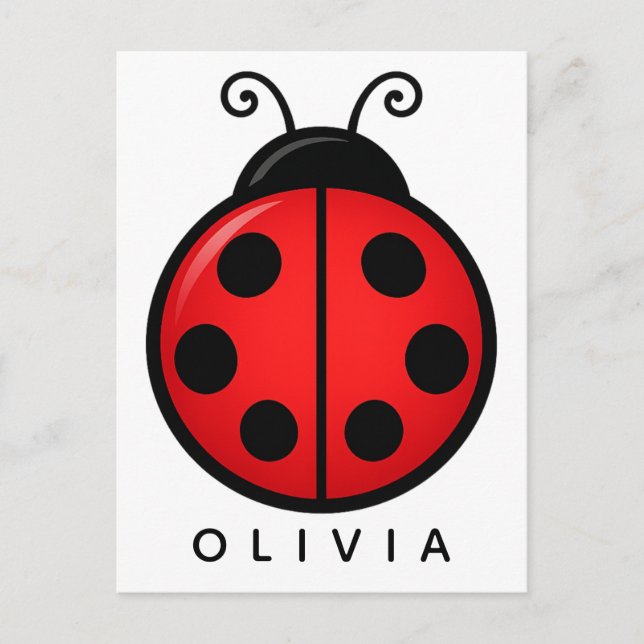 Cute Red Ladybug Custom Name Graphic Art Postcard (Front)