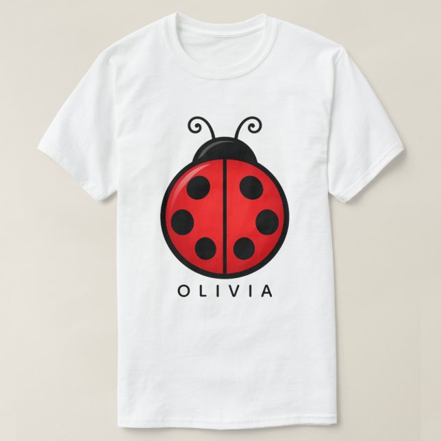 Cute Red Ladybug Custom Name Graphic Art T-Shirt (Design Front)