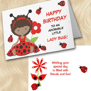 Cute Red Ladybug Girl Birthday Card
