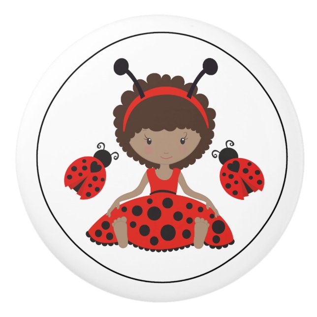 Cute Red Ladybug Girl Ceramic Knob (Front)
