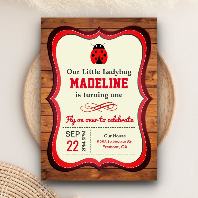 Cute Red Ladybug Girls First 1st Birthday Party Invitation (Creator Uploaded)
