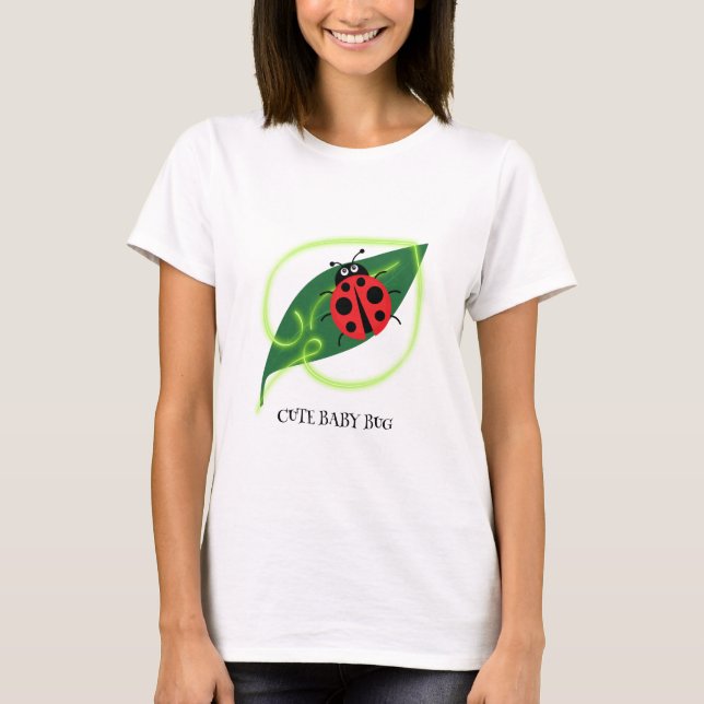 Cute Red ladybug Green Love Leaf girly kids T-Shirt (Front)
