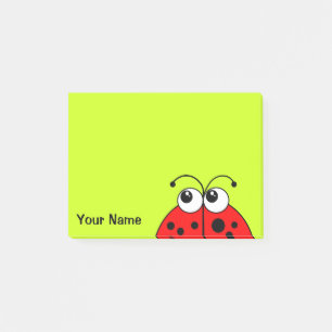Cute Red Ladybug on Green Personalised Post-it Notes