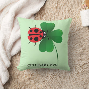 Cute red ladybug on Lucky leaf Kids  Cushion