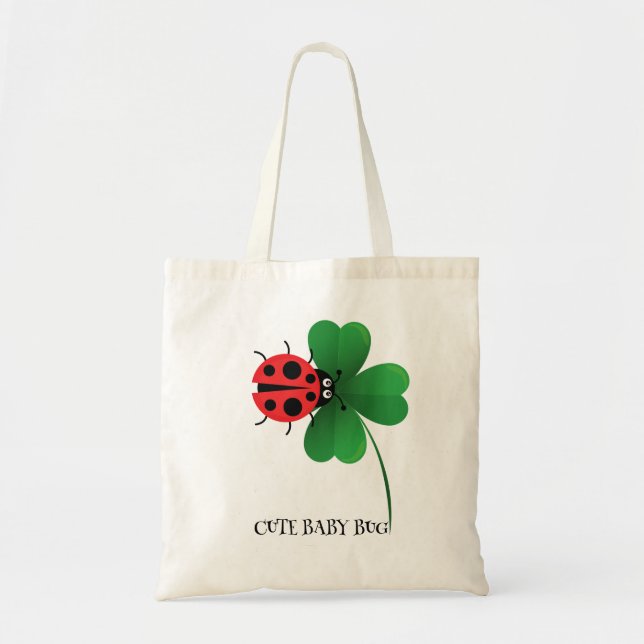 Cute red ladybug on Lucky leaf Kids  Tote Bag (Front)