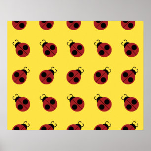 Cute Red Ladybug on Yellow Background Pattern Poster