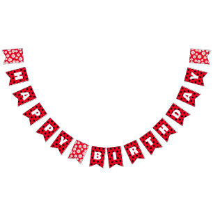 Cute Red Ladybug Polka dot Daisy Flower Birthday Bunting