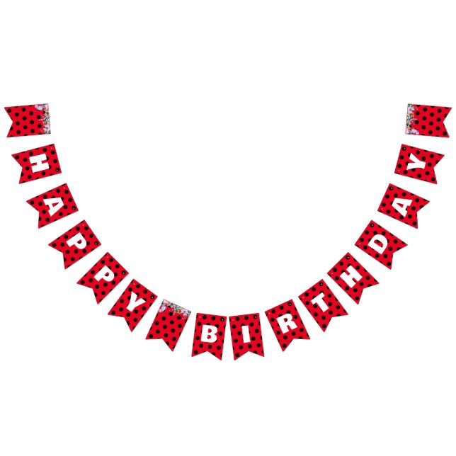 Cute Red Ladybug Polka dot floral Flower Birthday Bunting (All)