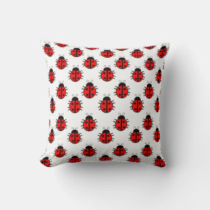 Cute Red Ladybugs Pattern and Cheerful Insect Cushion